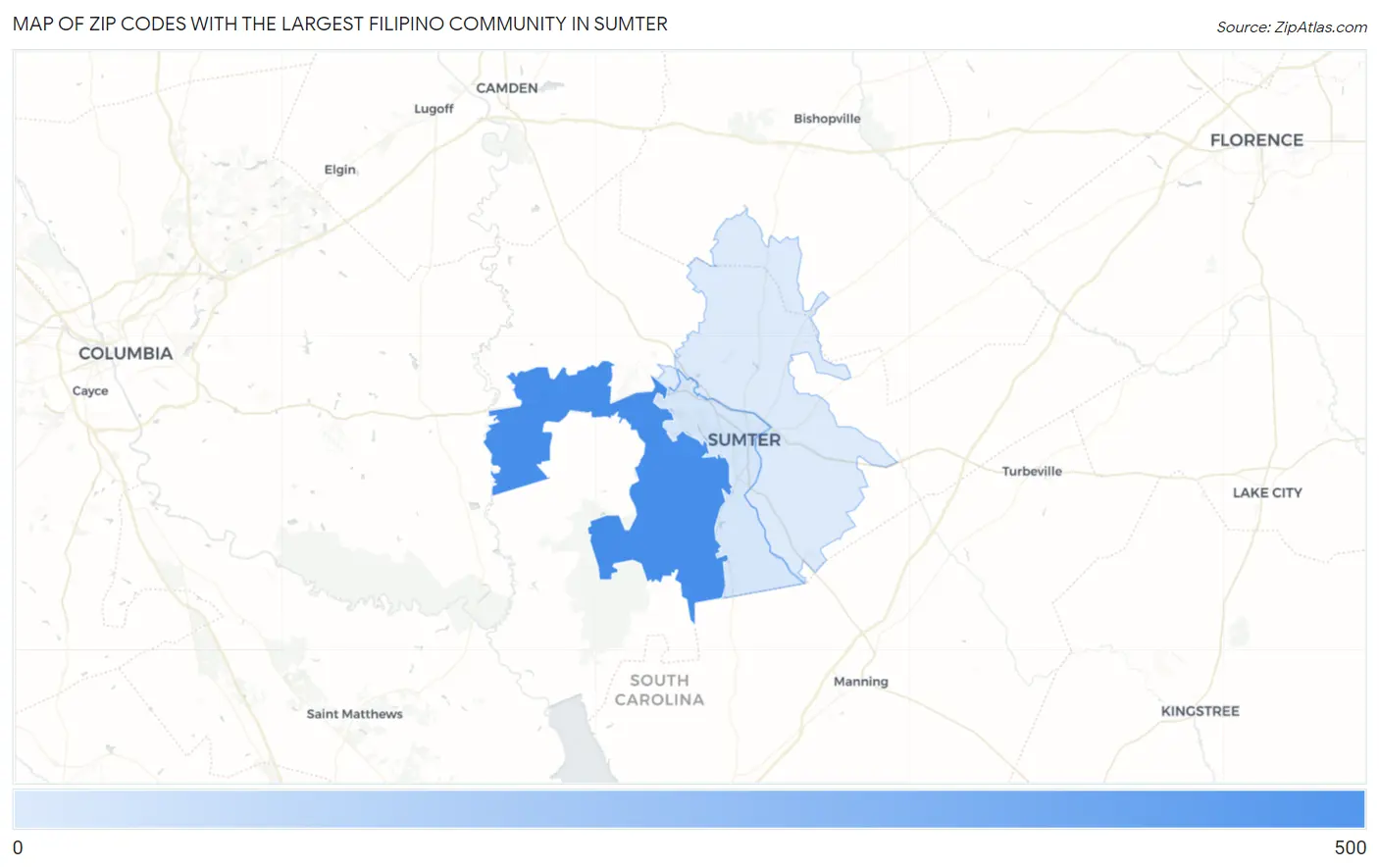 Zip Codes with the Largest Filipino Community in Sumter Map