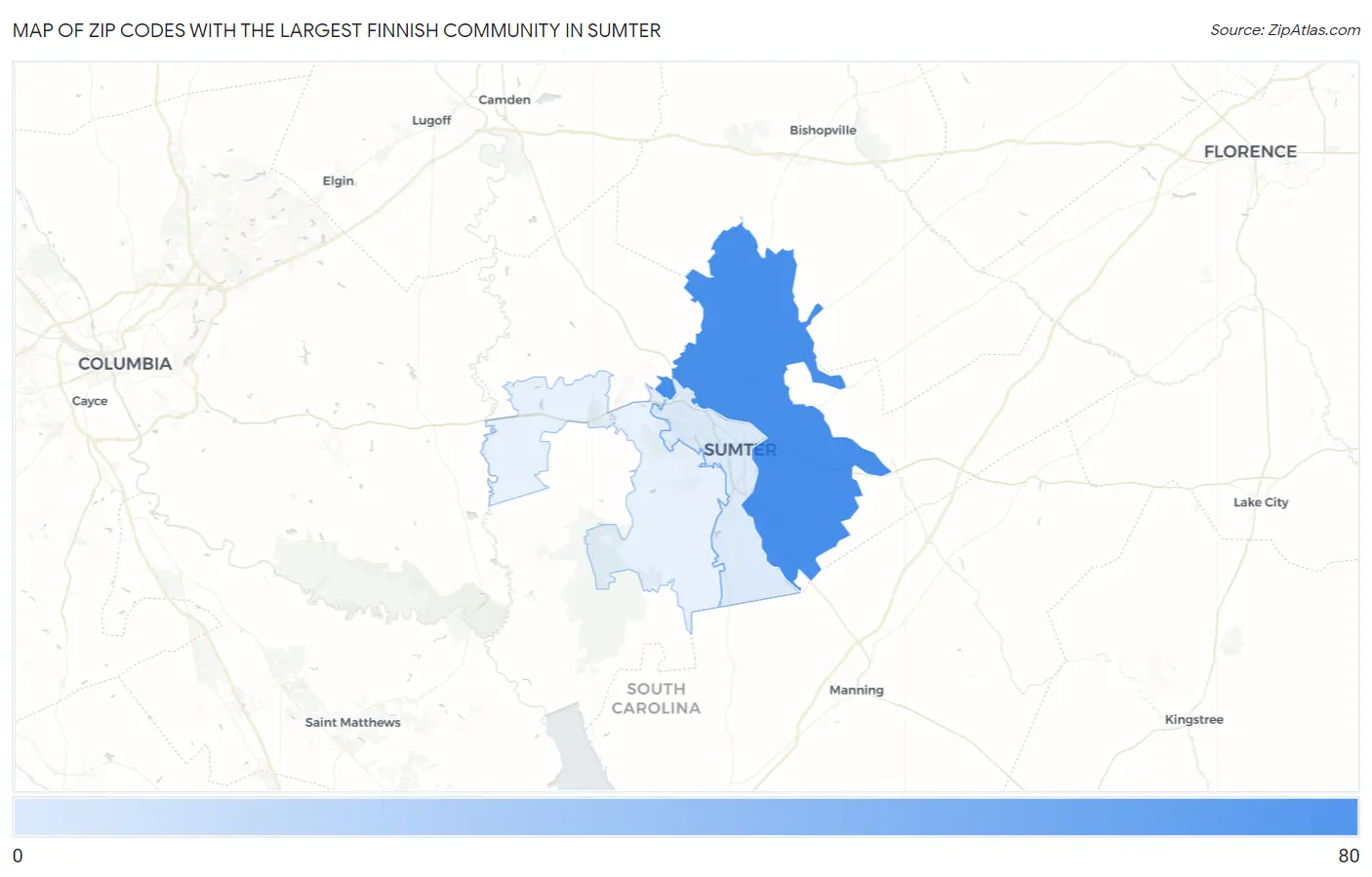 Zip Codes with the Largest Finnish Community in Sumter Map