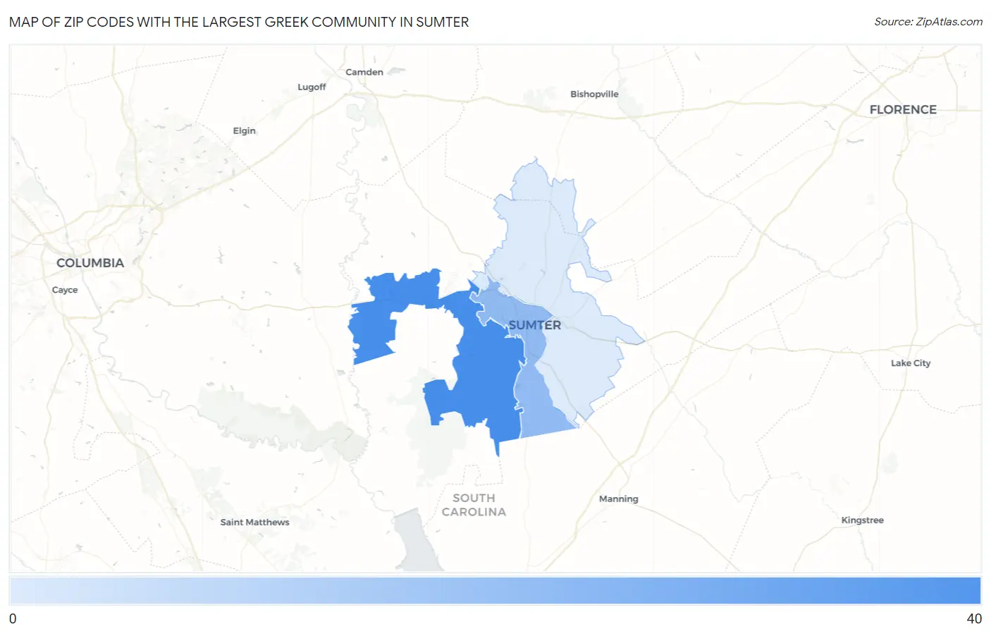 Zip Codes with the Largest Greek Community in Sumter Map