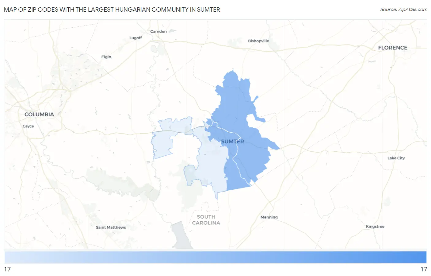 Zip Codes with the Largest Hungarian Community in Sumter Map