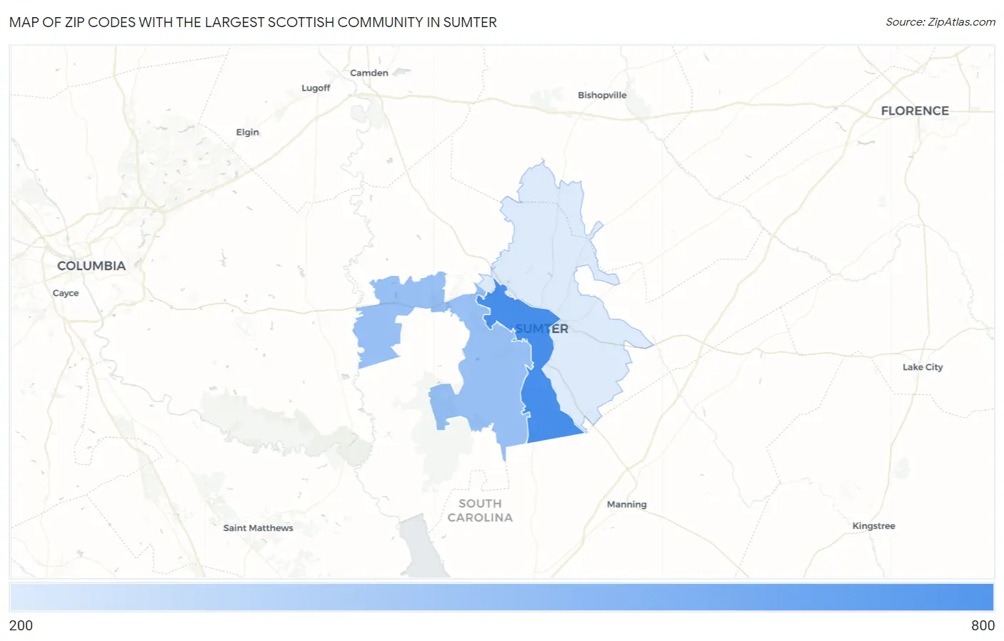 Zip Codes with the Largest Scottish Community in Sumter Map