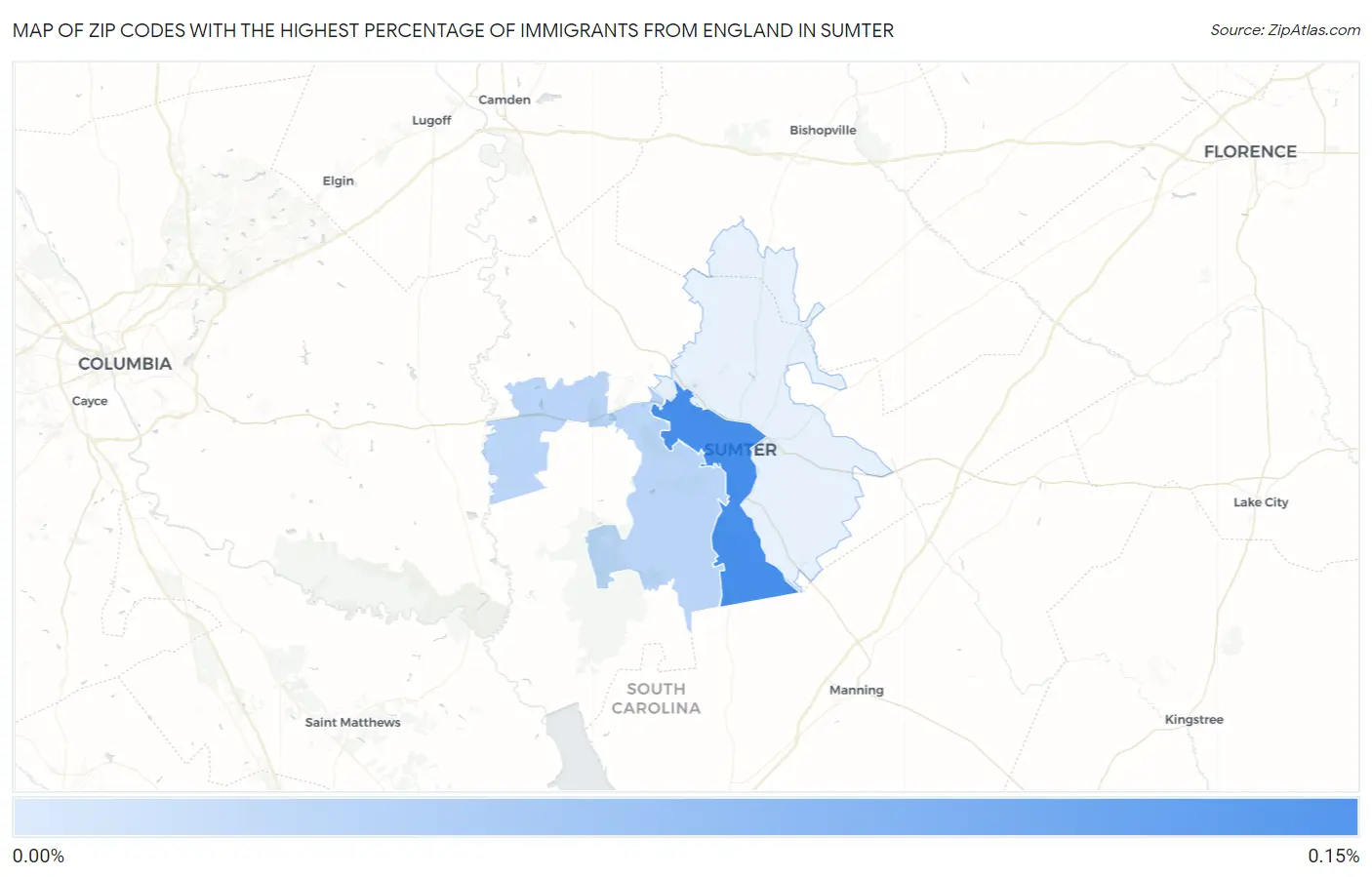 Zip Codes with the Highest Percentage of Immigrants from England in Sumter Map