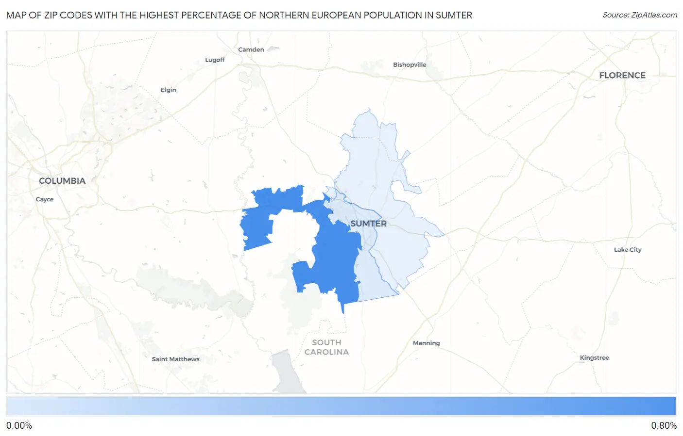 Zip Codes with the Highest Percentage of Northern European Population in Sumter Map