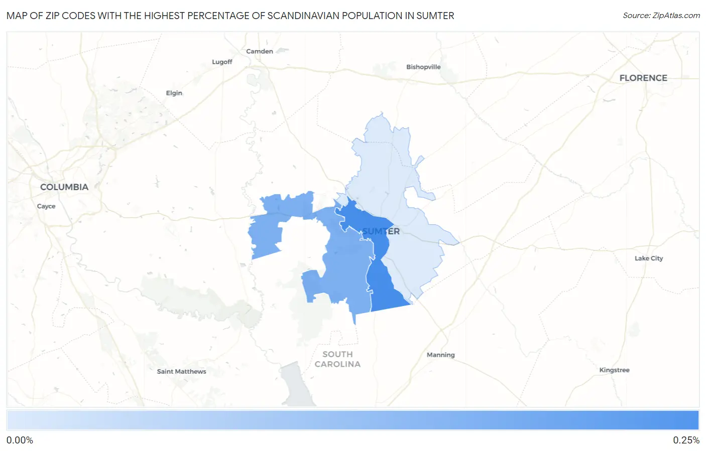 Zip Codes with the Highest Percentage of Scandinavian Population in Sumter Map