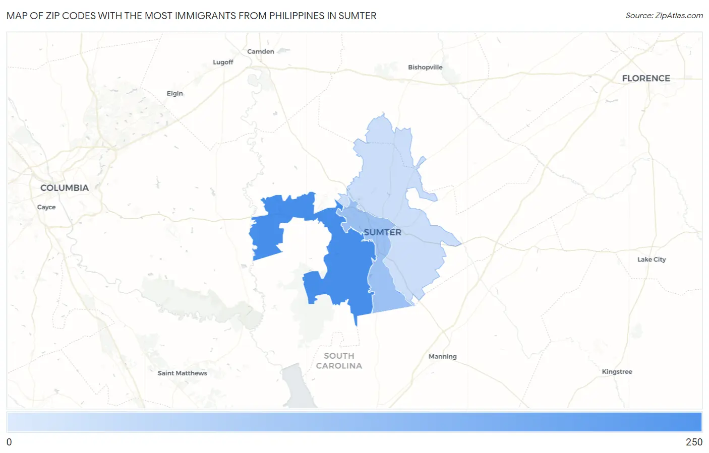 Zip Codes with the Most Immigrants from Philippines in Sumter Map