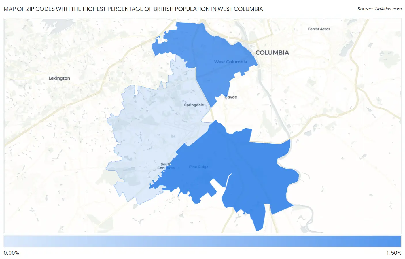 Zip Codes with the Highest Percentage of British Population in West Columbia Map