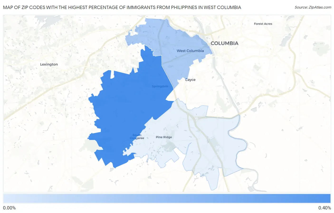 Zip Codes with the Highest Percentage of Immigrants from Philippines in West Columbia Map