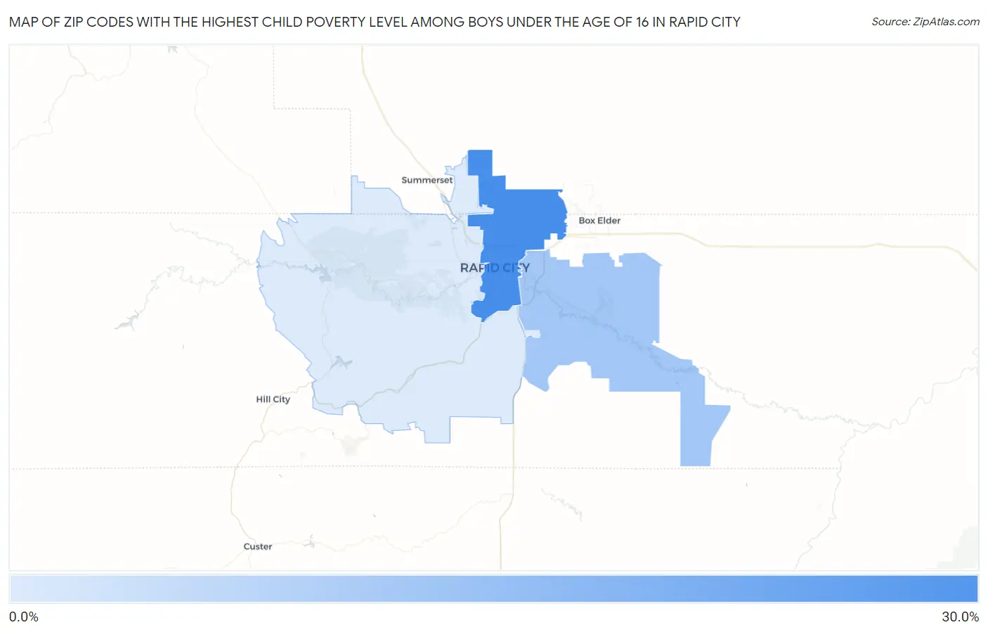 Zip Codes with the Highest Child Poverty Level Among Boys Under the Age of 16 in Rapid City Map