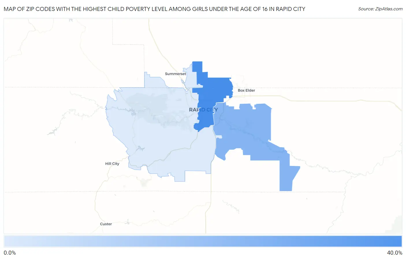 Zip Codes with the Highest Child Poverty Level Among Girls Under the Age of 16 in Rapid City Map