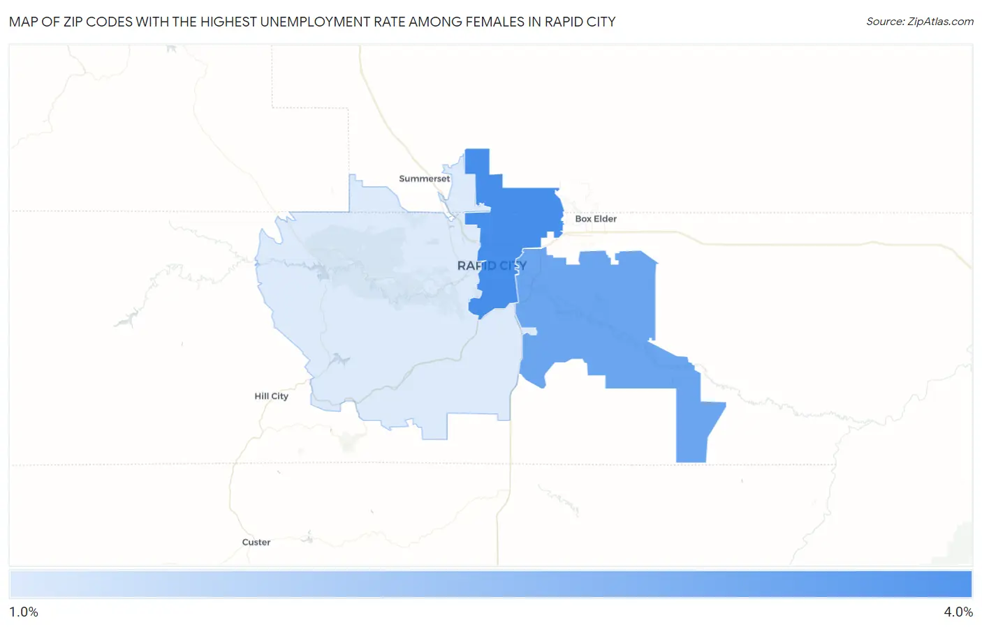 Zip Codes with the Highest Unemployment Rate Among Females in Rapid City Map
