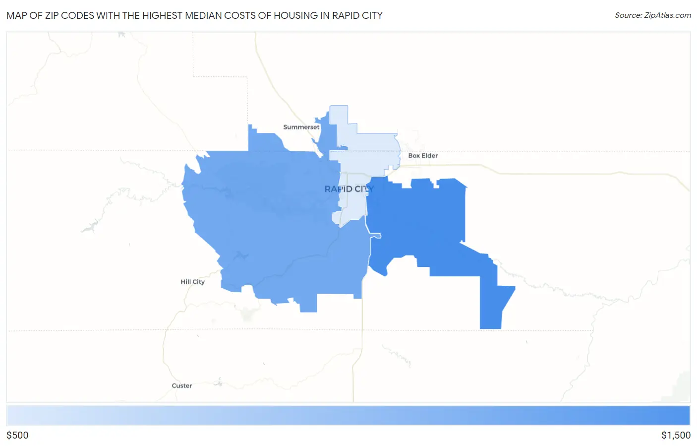 Zip Codes with the Highest Median Costs of Housing in Rapid City Map
