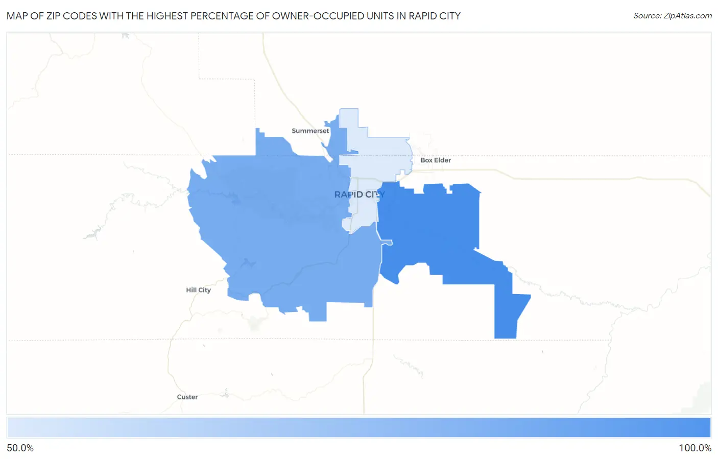 Zip Codes with the Highest Percentage of Owner-Occupied Units in Rapid City Map