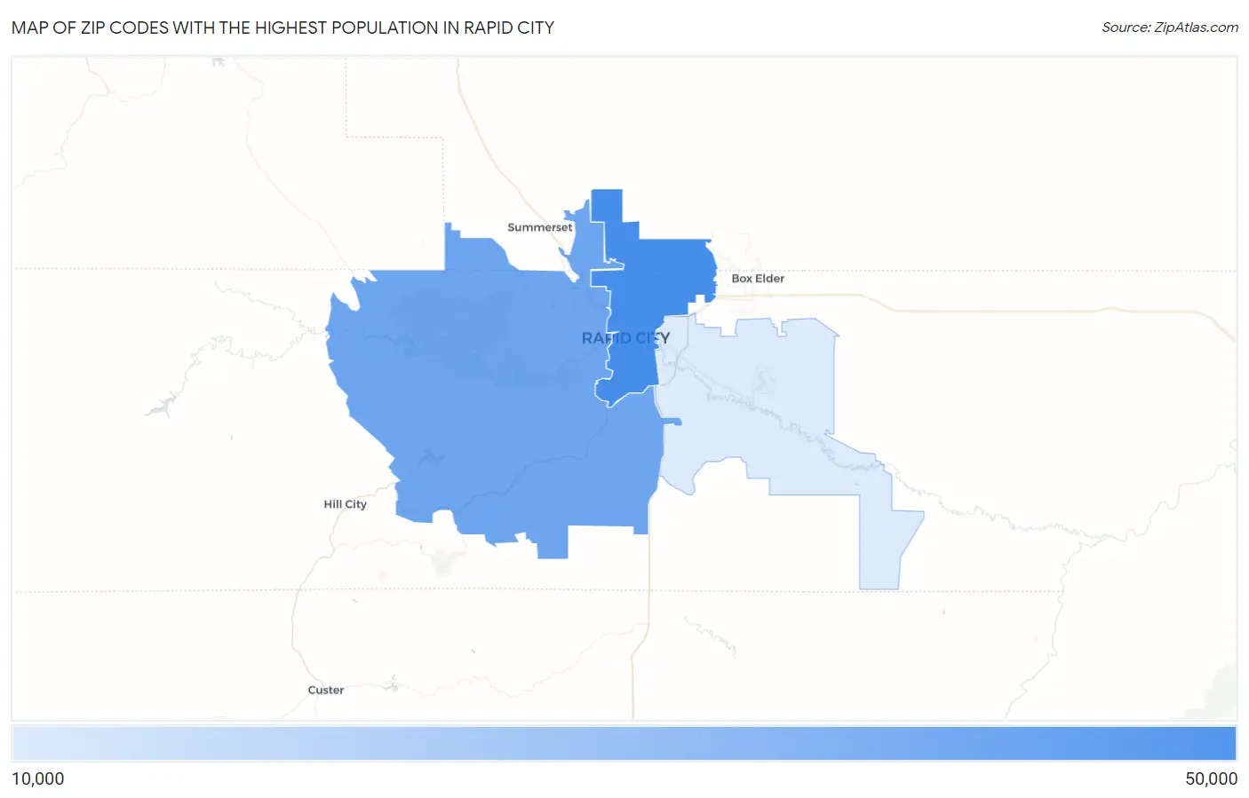 Zip Codes with the Highest Population in Rapid City Map