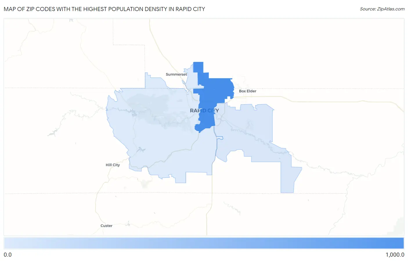 Zip Codes with the Highest Population Density in Rapid City Map