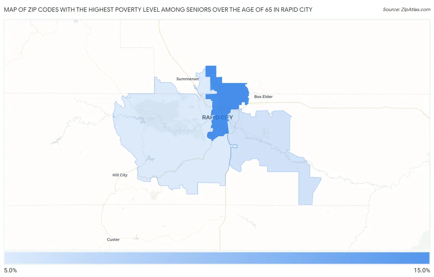 Zip Codes with the Highest Poverty Level Among Seniors Over the Age of 65 in Rapid City Map