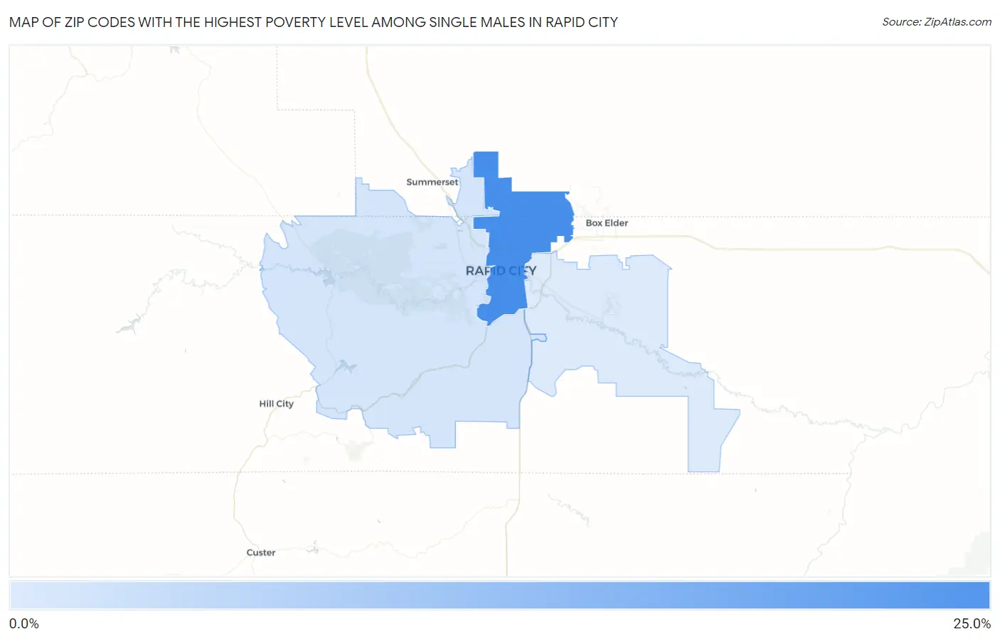 Zip Codes with the Highest Poverty Level Among Single Males in Rapid City Map