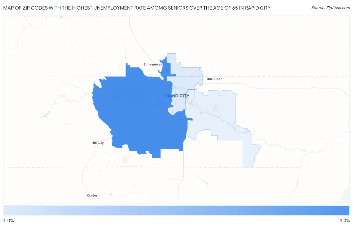 Zip Codes with the Highest Unemployment Rate Amomg Seniors Over the Age of 65 in Rapid City Map