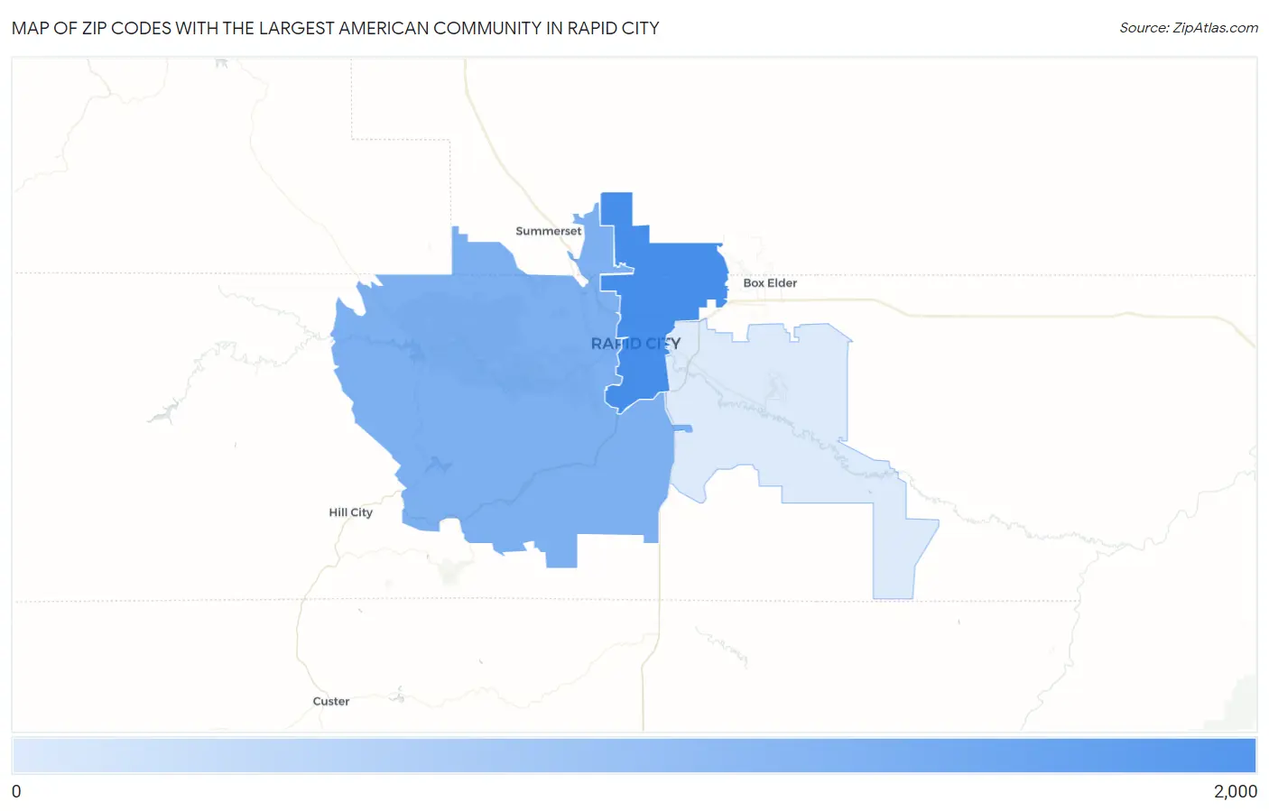Zip Codes with the Largest American Community in Rapid City Map