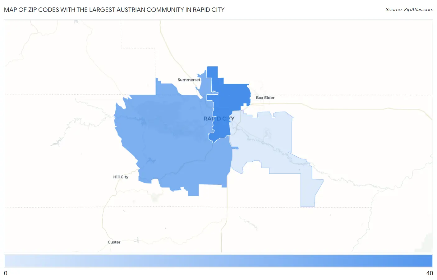 Zip Codes with the Largest Austrian Community in Rapid City Map