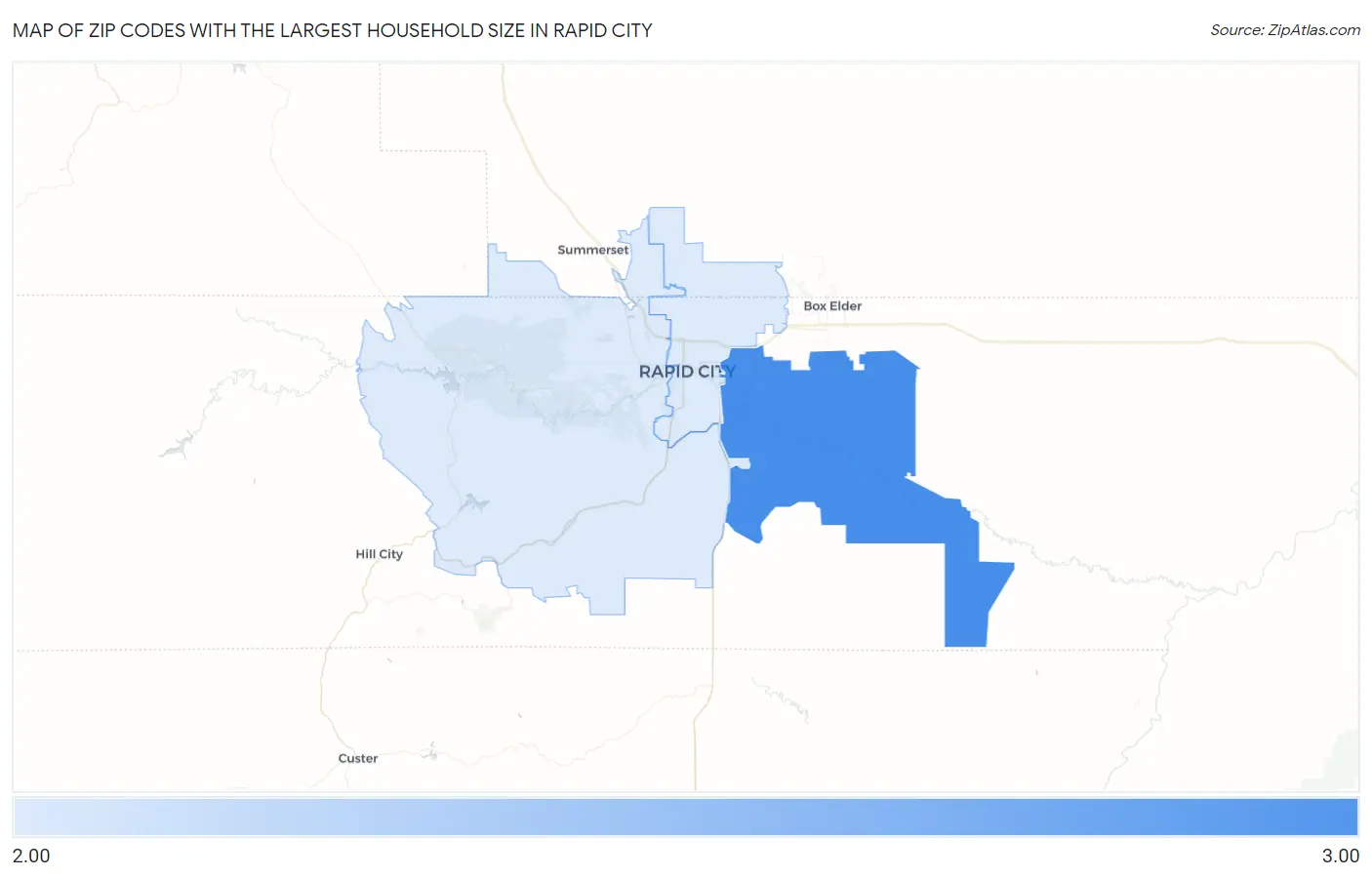 Zip Codes with the Largest Household Size in Rapid City Map