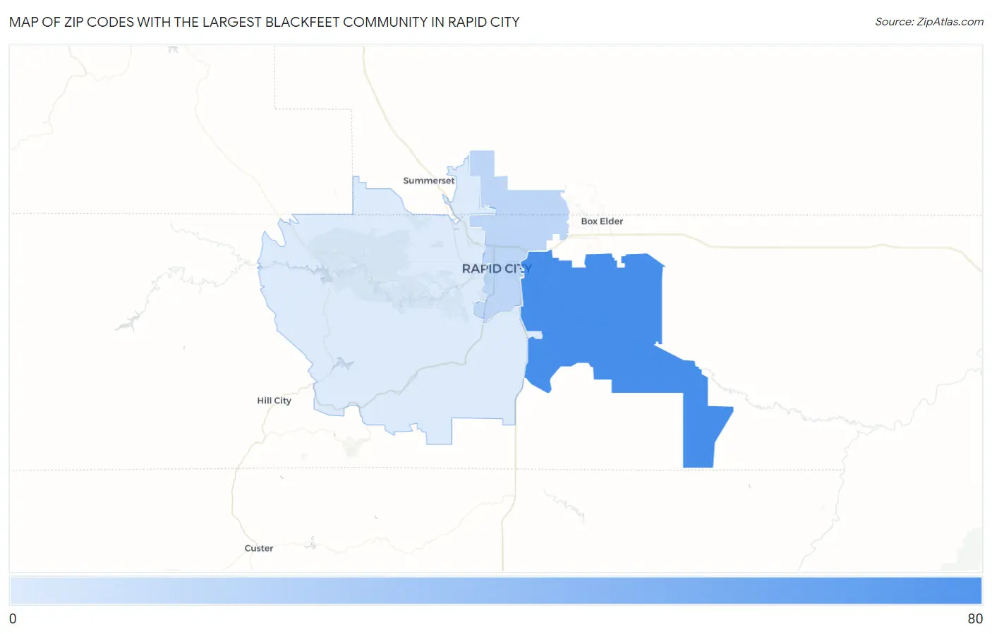 Zip Codes with the Largest Blackfeet Community in Rapid City Map