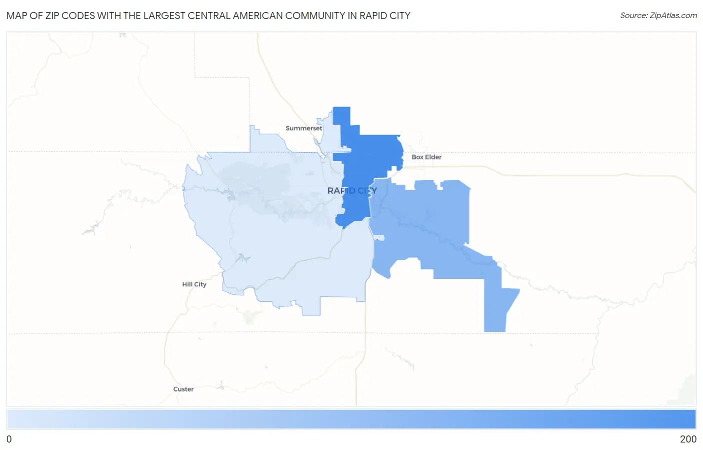 Zip Codes with the Largest Central American Community in Rapid City Map