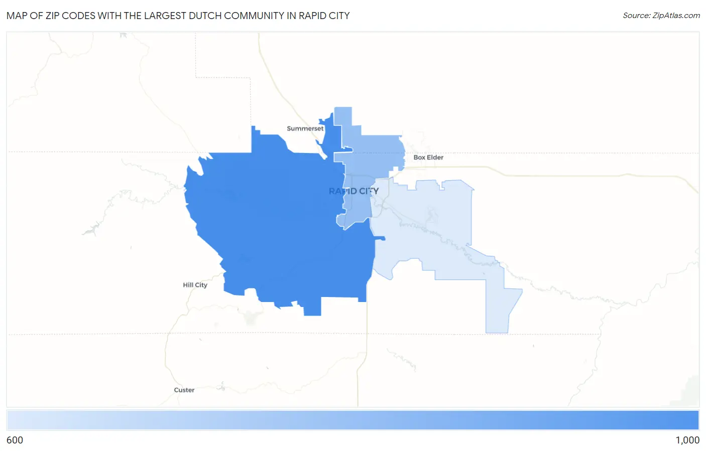 Zip Codes with the Largest Dutch Community in Rapid City Map