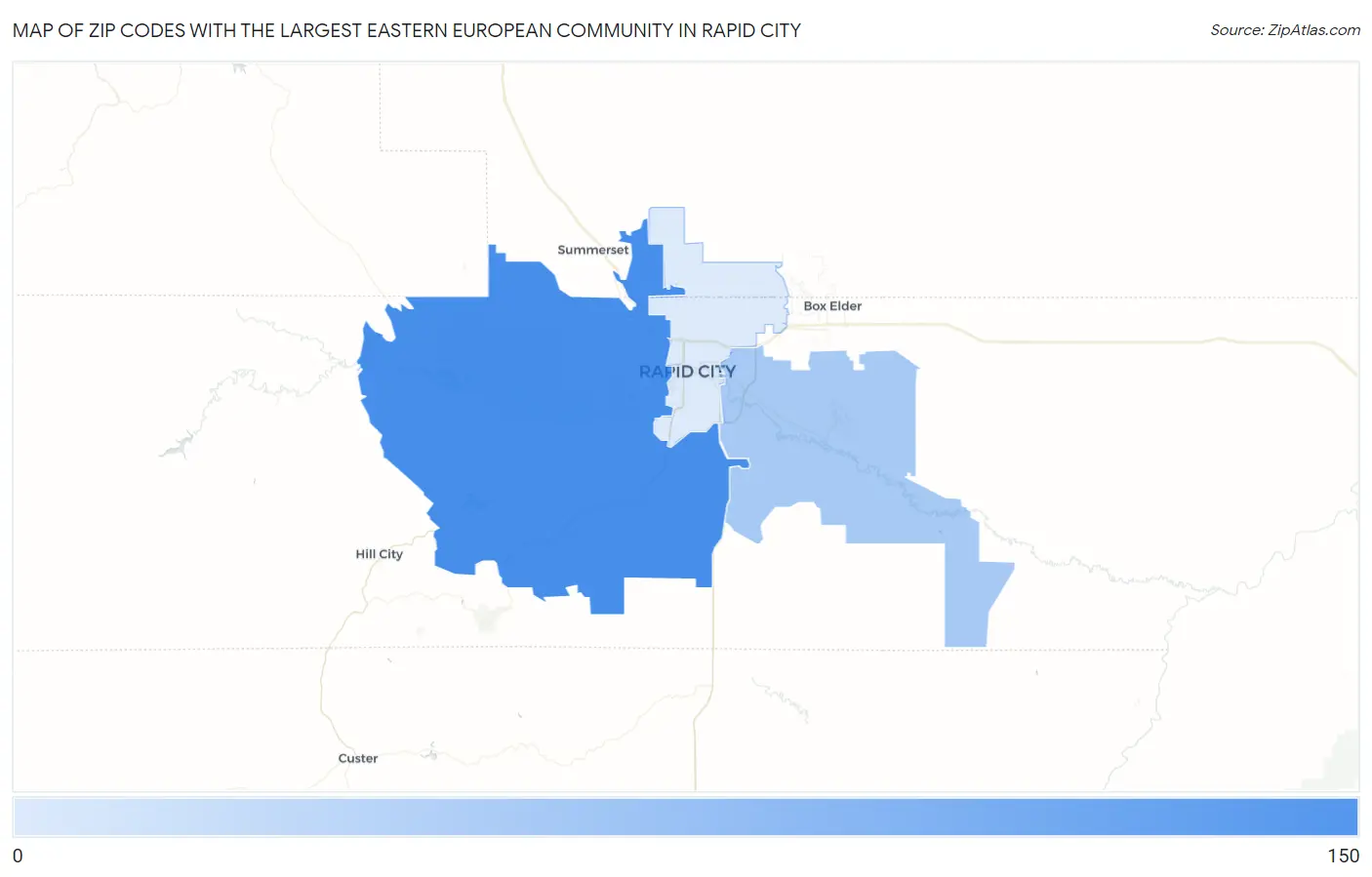 Zip Codes with the Largest Eastern European Community in Rapid City Map