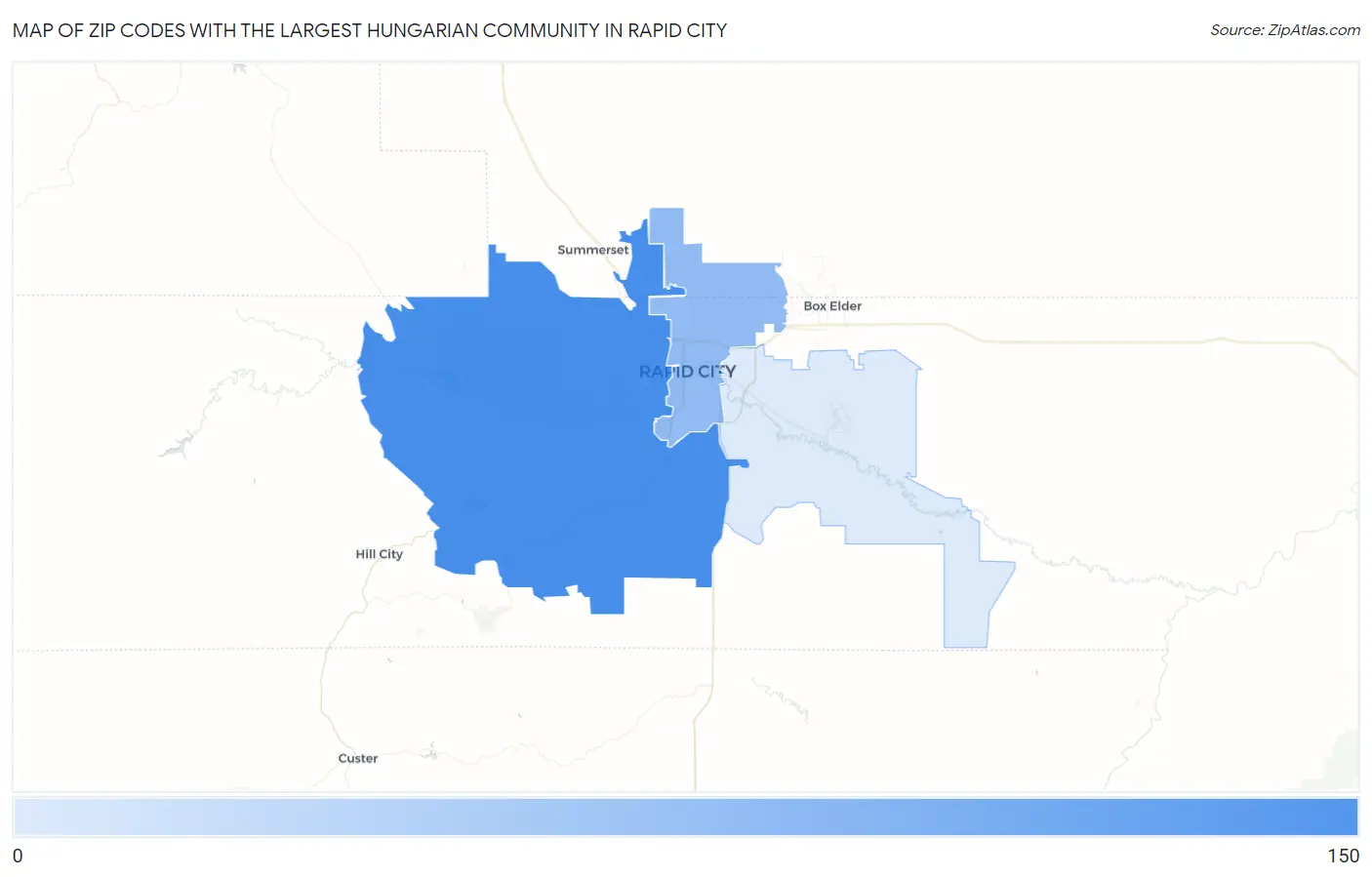 Zip Codes with the Largest Hungarian Community in Rapid City Map