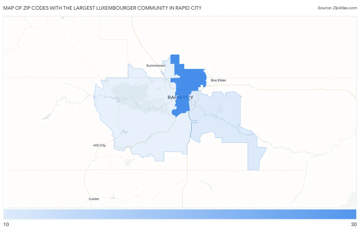 Zip Codes with the Largest Luxembourger Community in Rapid City Map