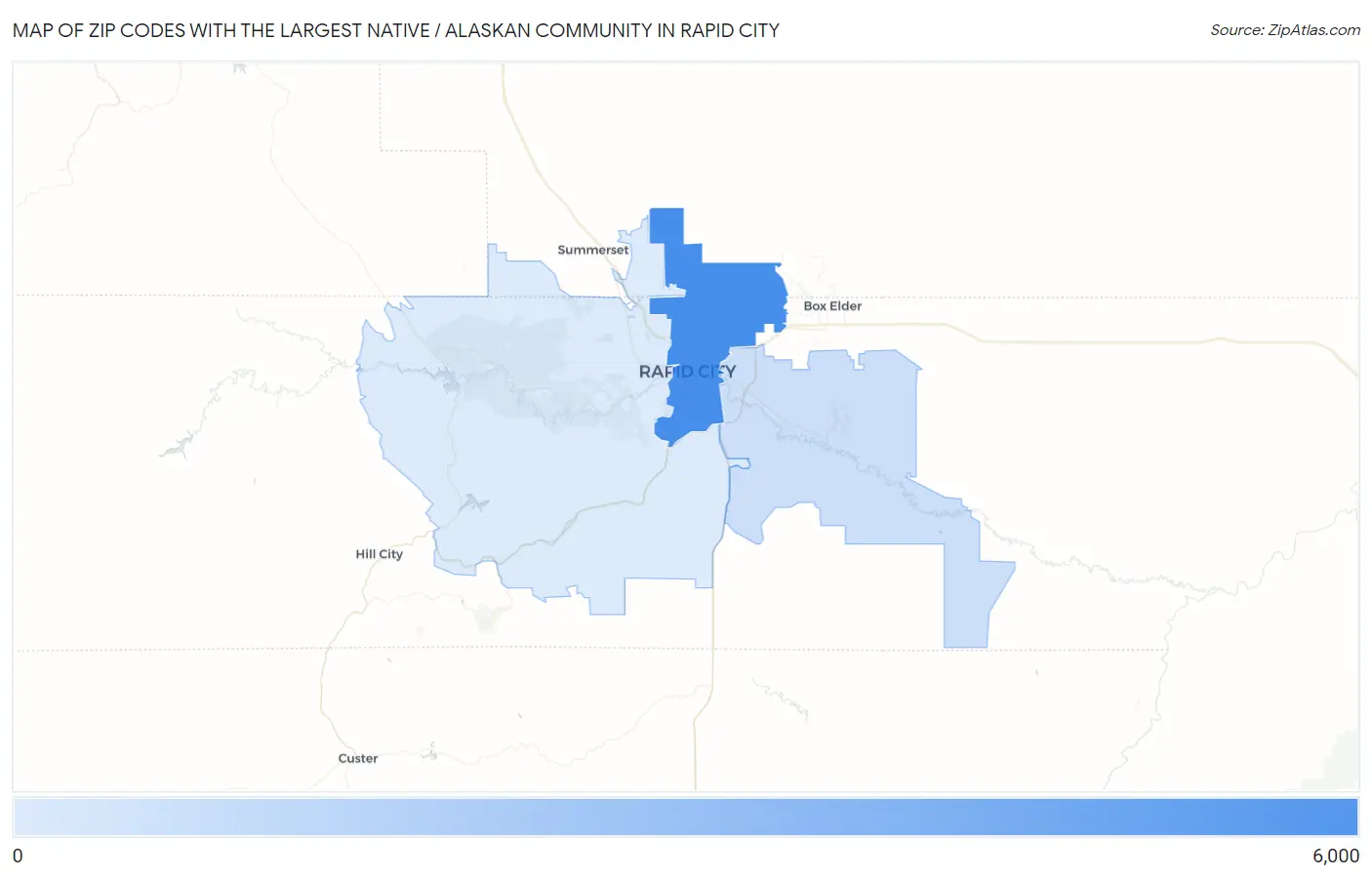 Zip Codes with the Largest Native / Alaskan Community in Rapid City Map