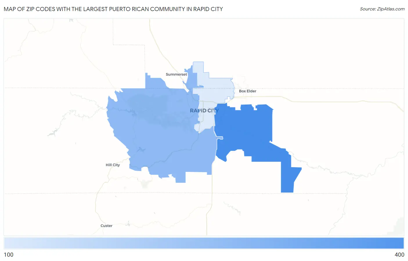 Zip Codes with the Largest Puerto Rican Community in Rapid City Map