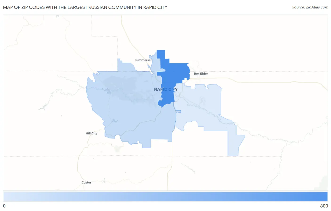 Zip Codes with the Largest Russian Community in Rapid City Map