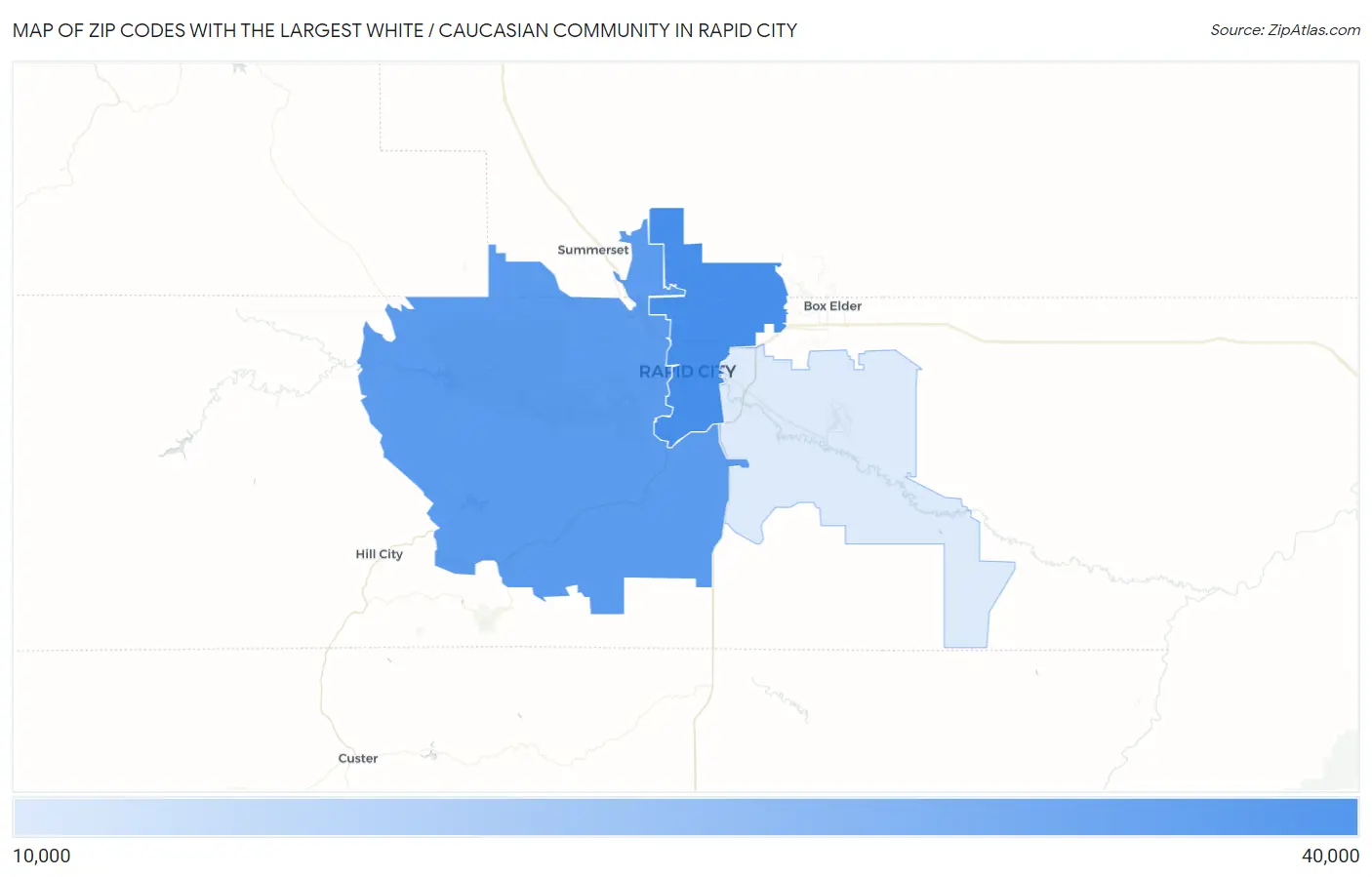 Zip Codes with the Largest White / Caucasian Community in Rapid City Map