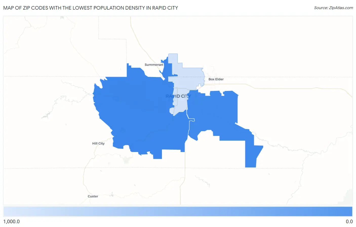 Zip Codes with the Lowest Population Density in Rapid City Map