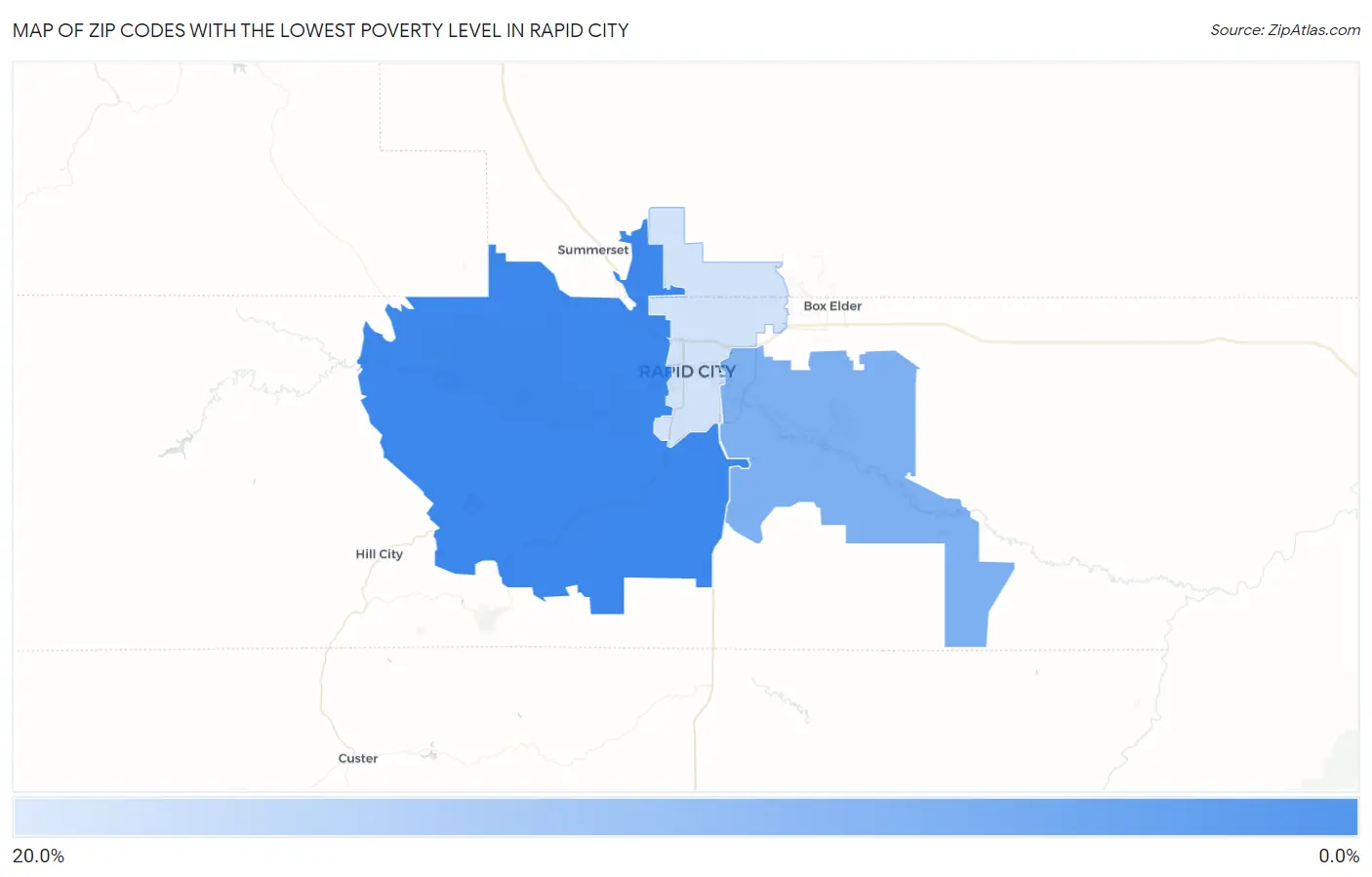 Zip Codes with the Lowest Poverty Level in Rapid City Map