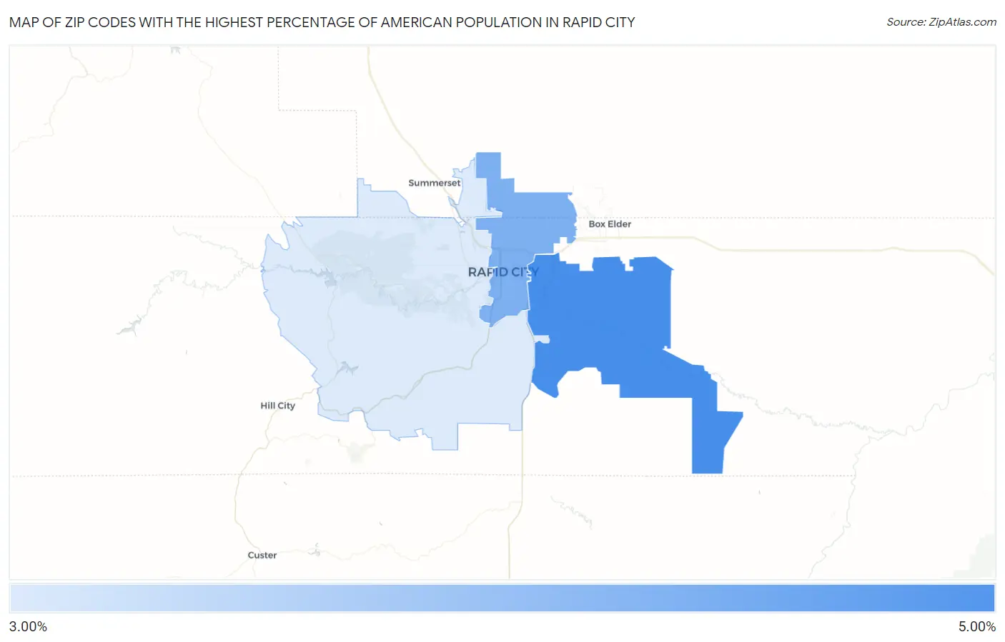 Zip Codes with the Highest Percentage of American Population in Rapid City Map