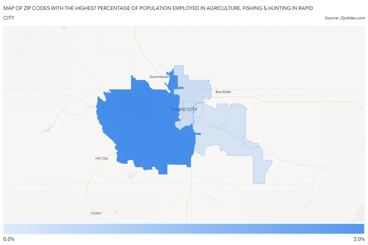 Zip Codes with the Highest Percentage of Population Employed in Agriculture, Fishing & Hunting in Rapid City Map