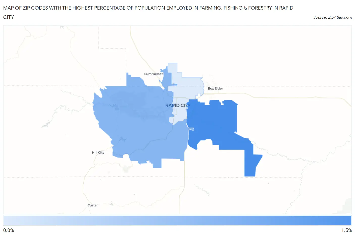 Zip Codes with the Highest Percentage of Population Employed in Farming, Fishing & Forestry in Rapid City Map