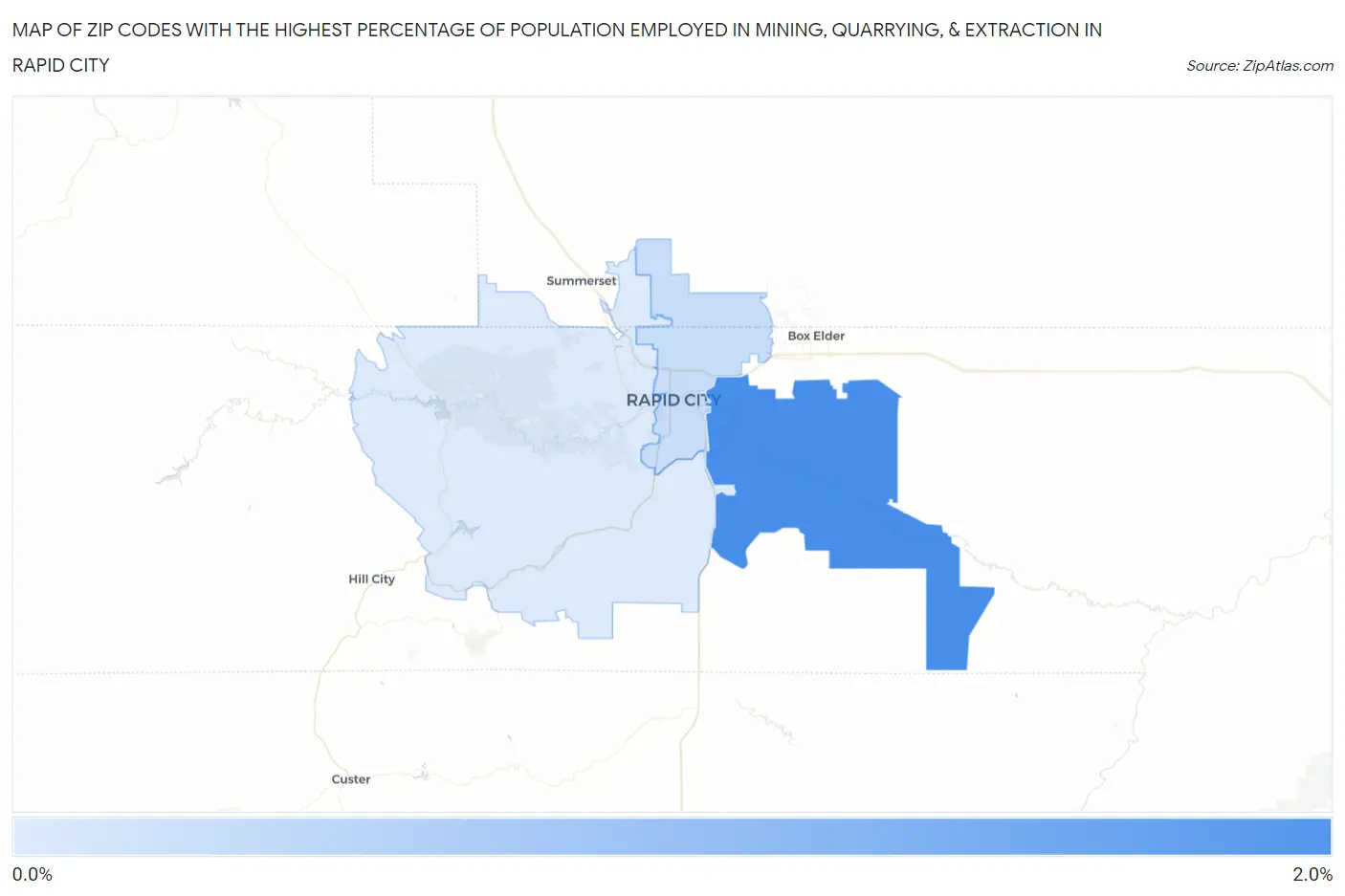 Zip Codes with the Highest Percentage of Population Employed in Mining, Quarrying, & Extraction in Rapid City Map