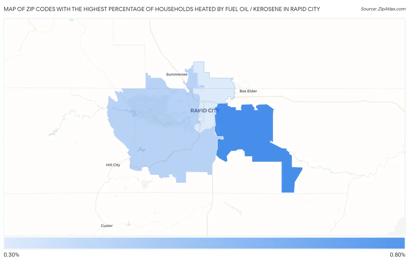 Zip Codes with the Highest Percentage of Households Heated by Fuel Oil / Kerosene in Rapid City Map