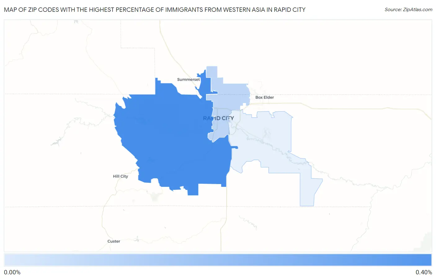 Zip Codes with the Highest Percentage of Immigrants from Western Asia in Rapid City Map