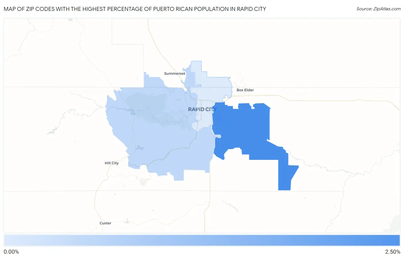 Zip Codes with the Highest Percentage of Puerto Rican Population in Rapid City Map
