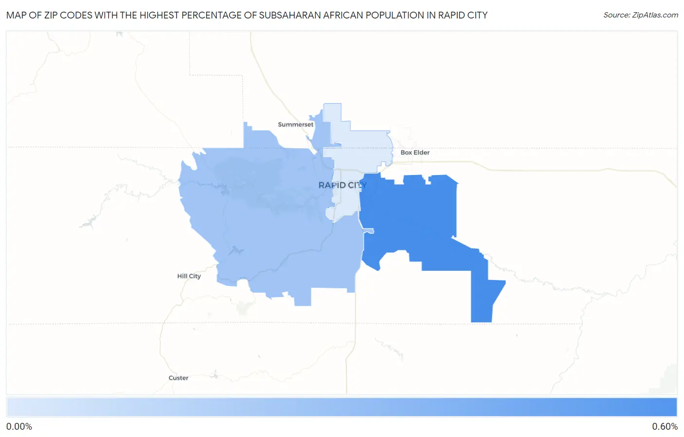 Zip Codes with the Highest Percentage of Subsaharan African Population in Rapid City Map