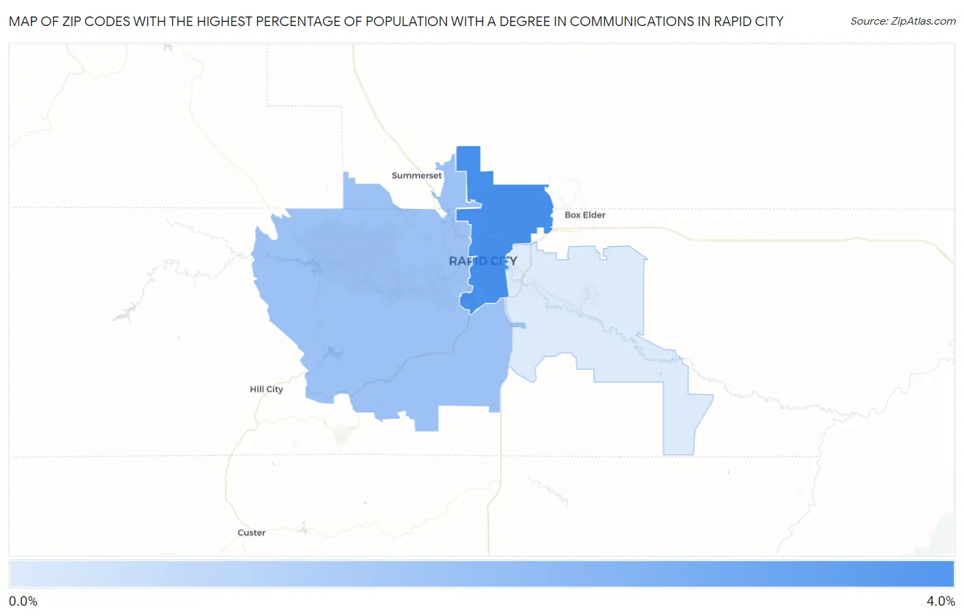 Zip Codes with the Highest Percentage of Population with a Degree in Communications in Rapid City Map