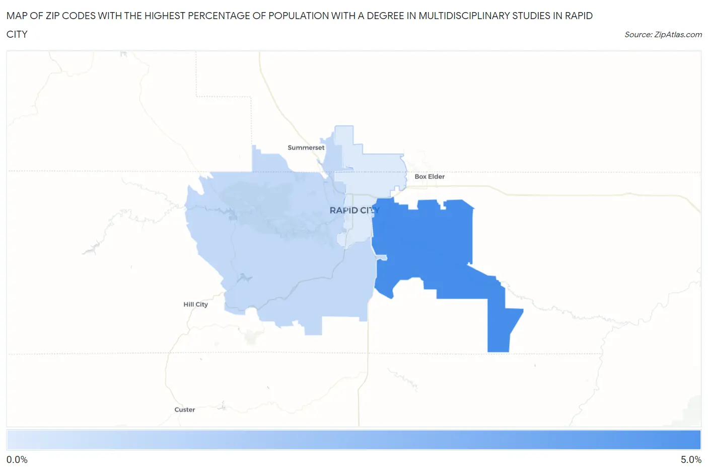 Zip Codes with the Highest Percentage of Population with a Degree in Multidisciplinary Studies in Rapid City Map