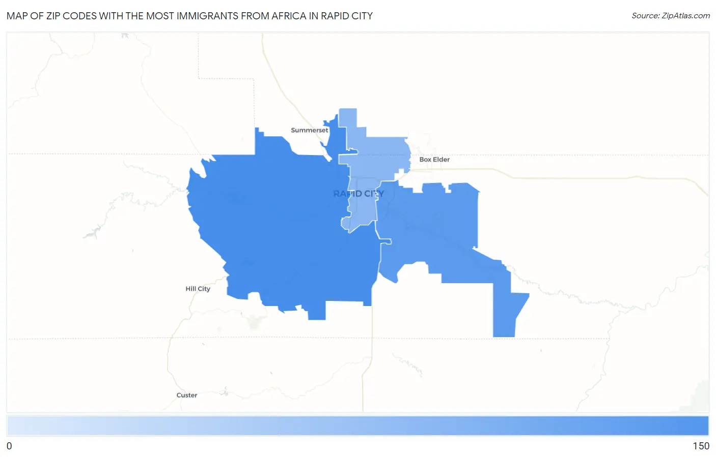 Zip Codes with the Most Immigrants from Africa in Rapid City Map