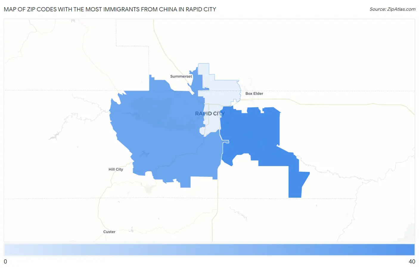 Zip Codes with the Most Immigrants from China in Rapid City Map