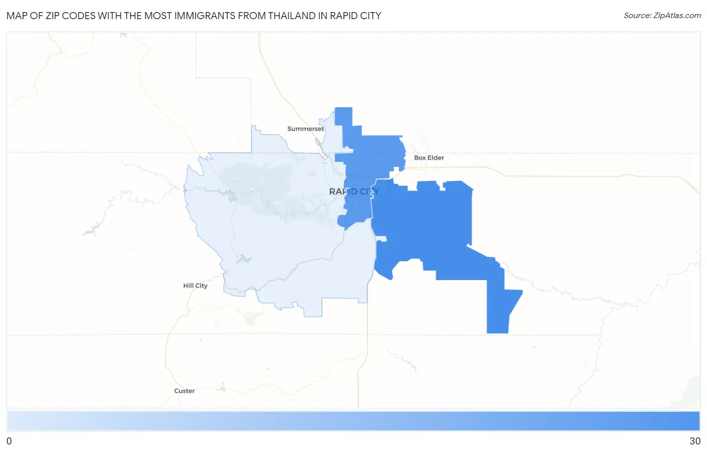 Zip Codes with the Most Immigrants from Thailand in Rapid City Map