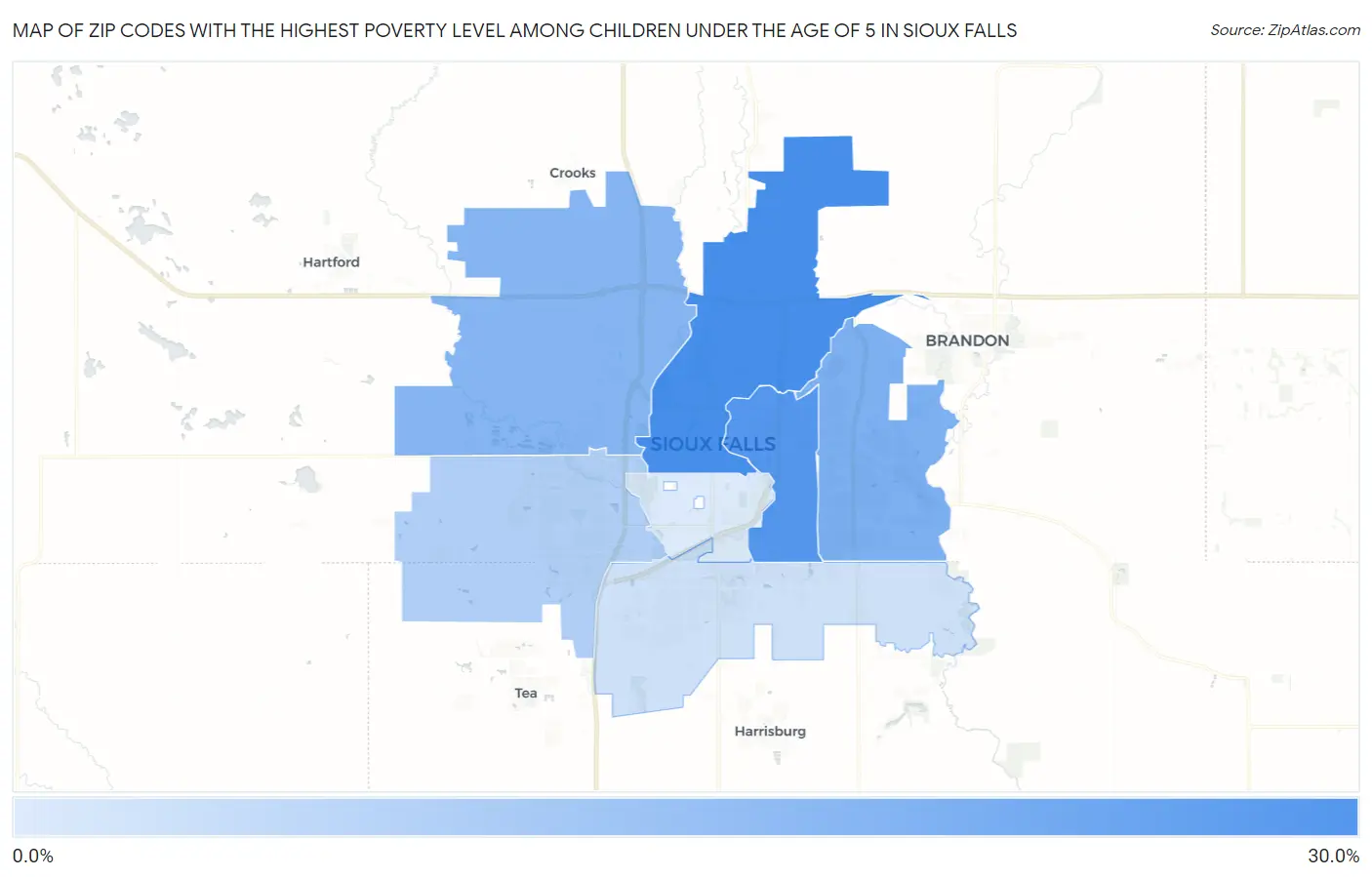 Zip Codes with the Highest Poverty Level Among Children Under the Age of 5 in Sioux Falls Map